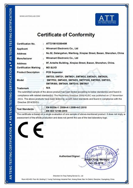 China Winsmart Electronic Co.,Ltd Zertifizierungen